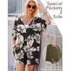 image:imageEkouaer Summer Rompers for Women Short Sleeve Oversized Tshirt Romper Reversible Baggy Jumpsuit Outfits with PocketsLeaves Black Khaki