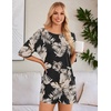 image:imageEkouaer Summer Rompers for Women Short Sleeve Oversized Tshirt Romper Reversible Baggy Jumpsuit Outfits with PocketsLeaves Black Khaki