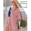 image:imageEkouaer Summer Rompers for Women Short Sleeve Oversized Tshirt Romper Reversible Baggy Jumpsuit Outfits with PocketsThe American Flag Red