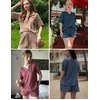image:imageEkouaer Waffle Knit Lounge Sets for Women 2 Piece Outfits Short Sleeve Top and Shorts Pajama Sets Tracksuit Sweatsuits SXXL