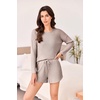 image:imageEkouaer Waffle Knit Pajama Sets for Women Solid Lounge Sets Long Sleeve Top and Shorts Pjs SXXL