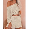 image:imageEkouaer Women 2 Piece Outfits Sweater Sets Off Shoulder Knit Pajama Set 34 Sleeve Tops Drawstring Waist Shorts Suits