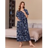 image:imageEkouaer Women Long House Coat Zipper Front Robes Full Length Nightgowns with Pockets Striped Loungewear S4XLDark Blue Flower