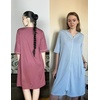image:imageEkouaer Women Robes Zipper Front 34 Sleeve Housecoat Zip Up Bathrobes Lightweight Nightgown with Pockets SXXLBlack