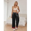 image:imageEkouaer Women Silk Satin Pajama Pants Color Block Loose Lounge Pants Elastic Waist Pj Bottoms with PocketsBlack