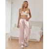 image:imageEkouaer Women Silk Satin Pajama Pants Color Block Loose Lounge Pants Elastic Waist Pj Bottoms with PocketsChampagne