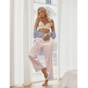 image:imageEkouaer Women Silk Satin Pajama Pants Color Block Loose Lounge Pants Elastic Waist Pj Bottoms with PocketsChampagne