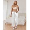 image:imageEkouaer Women Silk Satin Pajama Pants Color Block Loose Lounge Pants Elastic Waist Pj Bottoms with PocketsWhite