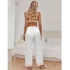 image:imageEkouaer Women Silk Satin Pajama Pants Color Block Loose Lounge Pants Elastic Waist Pj Bottoms with PocketsWhite