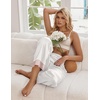 image:imageEkouaer Women Silk Satin Pajama Pants Color Block Loose Lounge Pants Elastic Waist Pj Bottoms with PocketsWhite