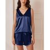 image:imageEkouaer Women Silk Satin Pajama Set V Neck Pj Short Set Sleeveless Silky Tank Lounge Set Sleepwear