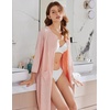 image:imageEkouaer Women Zipper Robes 34 Sleeve Ribbed Knit Bathrobe Lightweight Knee Length Loungewear Housecoat with Pockets S3XLLight Pink
