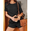 image:imageEkouaer Womens 2 Piece Lounge Sets Ribbed Knit Matching Outfits Tshirt and Shorts Sets Loungewear Casual Pajamas