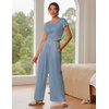 image:imageEkouaer Womens 2 Piece Lounge Sets Short Sleeve Pajama Set Ribbed Knit Crop Top Wide Leg Pants Loungewear SXXLLight Blue