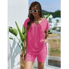image:imageEkouaer Womens 2 Piece Sets Summer Biker Shorts Set Outfits Knit Loungewear V Neck Workout Sets Tracksuit SXXL