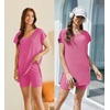 image:imageEkouaer Womens 2 Piece Sets Summer Biker Shorts Set Outfits Knit Loungewear V Neck Workout Sets Tracksuit SXXL