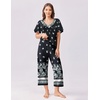 image:imageEkouaer Womens Capri Pajama Set Short Sleeve Top and Pants 2 Piece Sleepwear Floral Print Ladies Pjs SetsBlack White Flower