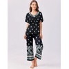 image:imageEkouaer Womens Capri Pajama Set Short Sleeve Top and Pants 2 Piece Sleepwear Floral Print Ladies Pjs SetsBlack White Flower