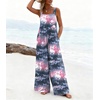 image:imageEkouaer Womens Casual Overalls Loose Wide Leg Jumpsuits Summer Boho Floral Printed Baggy Rompers with PocketsPink Grey Tie Dye