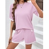 image:imageEkouaer Womens Knit Lounge Set 2 Piece Sweater Sets Short Sleeve Sweatsuit Pullover Tops