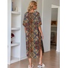 image:imageEkouaer Womens Nightgown Short Sleeve Sleepshirt Long Loungewear Casual Maxi Lounge Dress House Dresses with PocketsEthnic Floral Brown