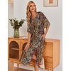 image:imageEkouaer Womens Nightgown Short Sleeve Sleepshirt Long Loungewear Casual Maxi Lounge Dress House Dresses with PocketsEthnic Floral Brown
