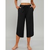 image:imageEkouaer Womens Pajama Pants Capri 2026 Wide Leg Lounge Pj Pants Summer Comfy Drawstring Pajama Bottoms with PocketsBlack