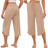 image:imageEkouaer Womens Pajama Pants Capri 2026 Wide Leg Lounge Pj Pants Summer Comfy Drawstring Pajama Bottoms with PocketsKhaki
