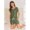 image:imageEkouaer Womens Pajama Set Ribbed Knit Soft Shorts Pjs Summer Sleepwear Two Piece Casual Lounge Sets with Drawstring amp PocketsArmy Green