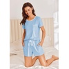 image:imageEkouaer Womens Pajama Set Ribbed Knit Soft Shorts Pjs Summer Sleepwear Two Piece Casual Lounge Sets with Drawstring amp PocketsClear Blue