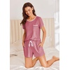 image:imageEkouaer Womens Pajama Set Ribbed Knit Soft Shorts Pjs Summer Sleepwear Two Piece Casual Lounge Sets with Drawstring amp PocketsDark Pink