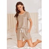 image:imageEkouaer Womens Pajama Set Ribbed Knit Soft Shorts Pjs Summer Sleepwear Two Piece Casual Lounge Sets with Drawstring amp PocketsKhaki