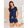 image:imageEkouaer Womens Pajama Set Ribbed Knit Soft Shorts Pjs Summer Sleepwear Two Piece Casual Lounge Sets with Drawstring amp PocketsNavy Blue