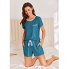 image:imageEkouaer Womens Pajama Set Ribbed Knit Soft Shorts Pjs Summer Sleepwear Two Piece Casual Lounge Sets with Drawstring amp PocketsSlate Teal