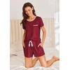 image:imageEkouaer Womens Pajama Set Ribbed Knit Soft Shorts Pjs Summer Sleepwear Two Piece Casual Lounge Sets with Drawstring amp PocketsWine Red