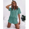 image:imageEkouaer Womens Pajama Sets Button Down Short Sleeve Top and Shorts Cute Ruffled Pjs Sets SleepwearSage Green