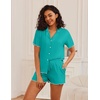 image:imageEkouaer Womens Pajama Sets Button Up Bride Pjs Set 2 Piece Soft Sleepwear Short Sleeve Lounge Sets with Shorts SXXLPeacock Blue