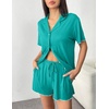 image:imageEkouaer Womens Pajama Sets Button Up Bride Pjs Set 2 Piece Soft Sleepwear Short Sleeve Lounge Sets with Shorts SXXLPeacock Blue