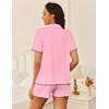 image:imageEkouaer Womens Pajama Sets Button Up Bride Pjs Set 2 Piece Soft Sleepwear Short Sleeve Lounge Sets with Shorts SXXLPink
