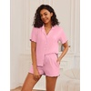 image:imageEkouaer Womens Pajama Sets Button Up Bride Pjs Set 2 Piece Soft Sleepwear Short Sleeve Lounge Sets with Shorts SXXLPink