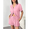 image:imageEkouaer Womens Pajama Sets Button Up Bride Pjs Set 2 Piece Soft Sleepwear Short Sleeve Lounge Sets with Shorts SXXLPink