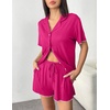 image:imageEkouaer Womens Pajama Sets Button Up Bride Pjs Set 2 Piece Soft Sleepwear Short Sleeve Lounge Sets with Shorts SXXLRose Red