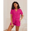 image:imageEkouaer Womens Pajama Sets Button Up Bride Pjs Set 2 Piece Soft Sleepwear Short Sleeve Lounge Sets with Shorts SXXLRose Red
