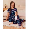 image:imageEkouaer Womens Pajama Sets Short Sleeve Lounge Sets for Women Printed Jogger Pajama Set 2 Piece Pj Sets With Pockets SXXLNavy Blue Dinosaur