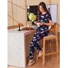 image:imageEkouaer Womens Pajama Sets Short Sleeve Lounge Sets for Women Printed Jogger Pajama Set 2 Piece Pj Sets With Pockets SXXLNavy Blue Dinosaur