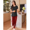 image:imageEkouaer Womens Pajama Sets Short Sleeve Lounge Sets for Women Printed Jogger Pajama Set 2 Piece Pj Sets With Pockets SXXLRed Plaid