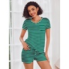 image:imageEkouaer Womens Pajama Sets Short Sleeve Pajamas for Women Sets Soft Lounge Sets Casual V Neck Sleepwear PJSGreen Stripes