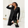 image:imageEkouaer Womens Pajamas Set 2 Piece Button Down Pjs Soft Long Sleeve Top and Pants Sleepwear Set Lounge SetsAblack