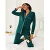 image:imageEkouaer Womens Pajamas Set 2 Piece Button Down Pjs Soft Long Sleeve Top and Pants Sleepwear Set Lounge SetsBlue Green