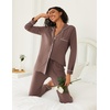 image:imageEkouaer Womens Pajamas Set 2 Piece Button Down Pjs Soft Long Sleeve Top and Pants Sleepwear Set Lounge SetsBrown